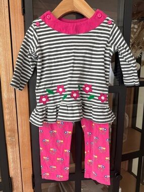 Florence Eiseman set long sleeve dress top applique pants baby girl flowers